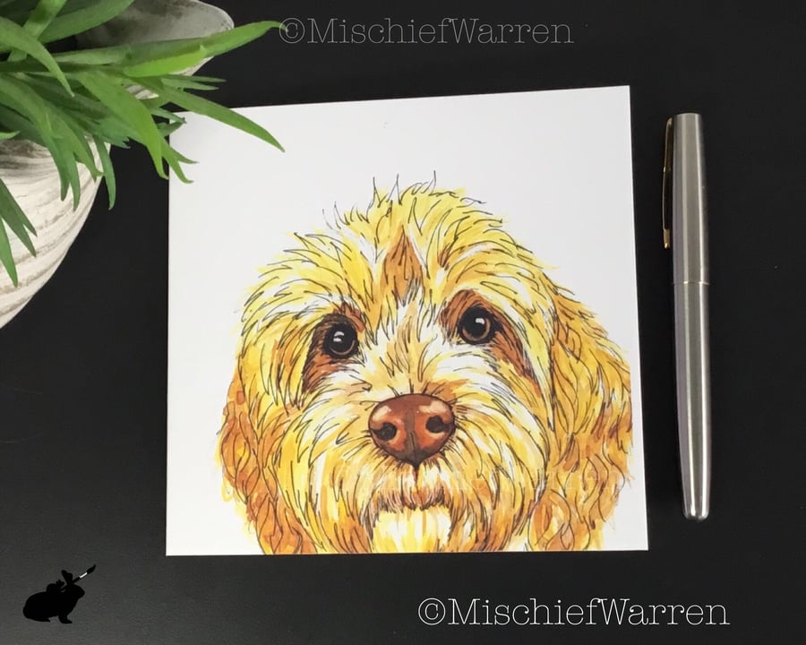 Gold Cockapoo Art Card - Blank or Personalised for any occasion