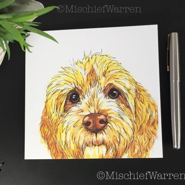 Gold Cockapoo Art Card - Blank or Personalised for any occasion