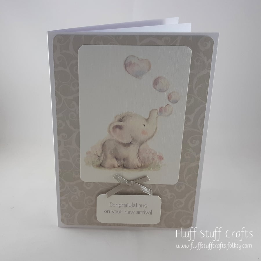 Handmade elephant new baby card - unisex, gender neutral