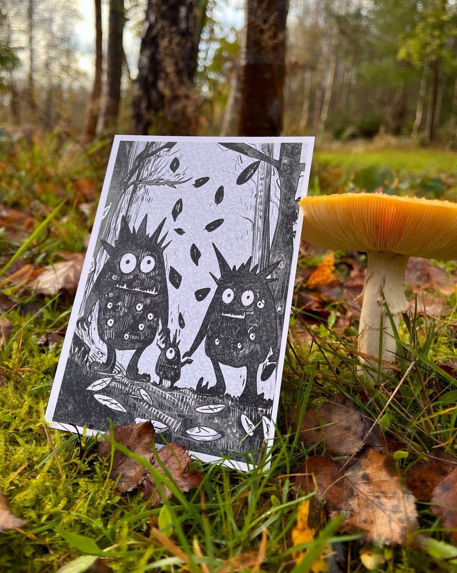 Autumn Monsters - Pack of 4 Postcards - Loveable Monsters - Forest Monsters