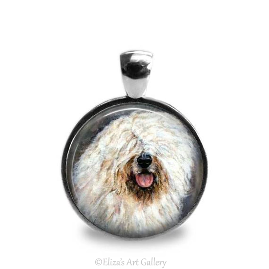 Silver Plated Old English Sheepdog OES Art Pendant