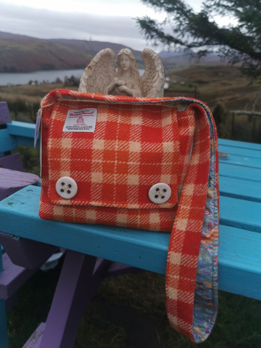 Vibrant orange Harris Tweed with handmade Raku fired buttons 