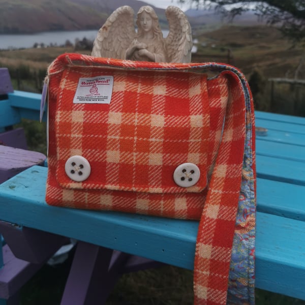 Vibrant orange Harris Tweed with handmade Raku fired buttons 
