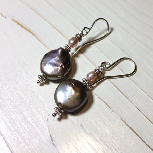 Coin Pearl & Seed Pearl Drop Earrings. 