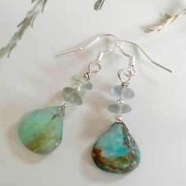 Natural Amazonite,  Fluorite Sterling Silver Earrings