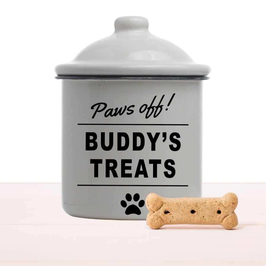Personalised Dog Treat Jar Sticker - Paws off! - Any Name Vinyl Decal, Jar Label