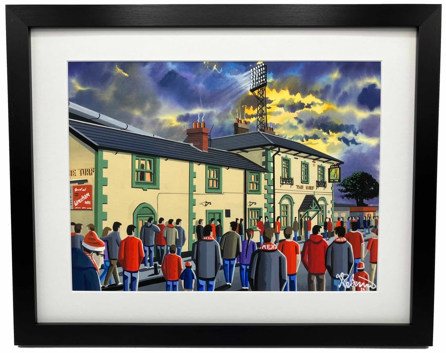 Wrexham AFC, Racecourse Ground Framed, Football Art Print 14" x 11" Frame 