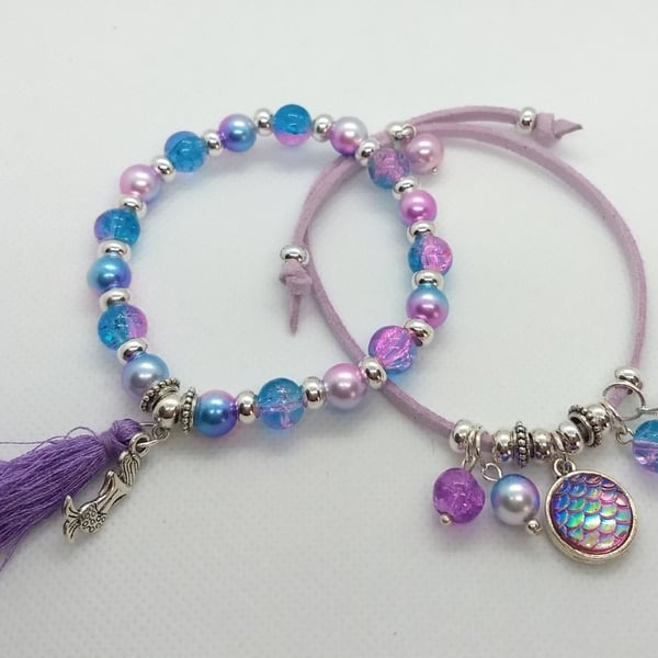 Mermaid jewellery making craft kit for children or adults - makes two bracelets
