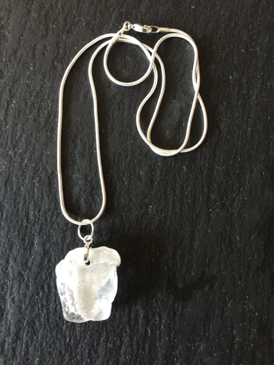 White seaglass drop on an 18in silver-plate chain