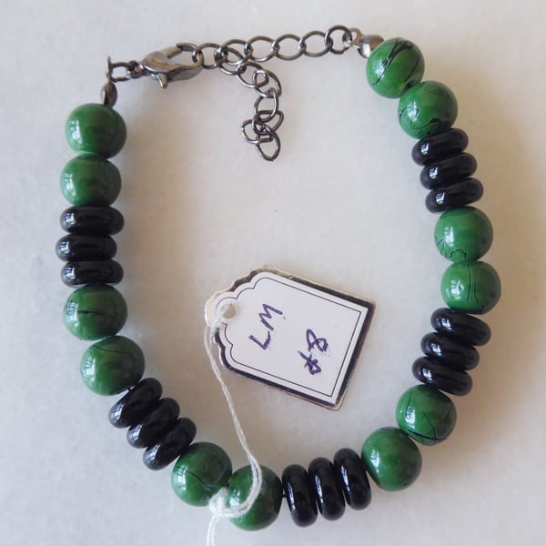 Green  and Black Beaded Adjustable Bracelet - Summer Seconds