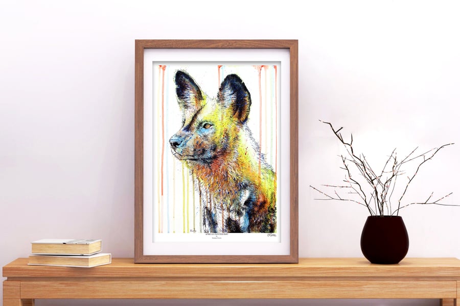 Painted Dog Art Print - 'African Painted Dog' - A5 A4 A3 Wildlife Art Print