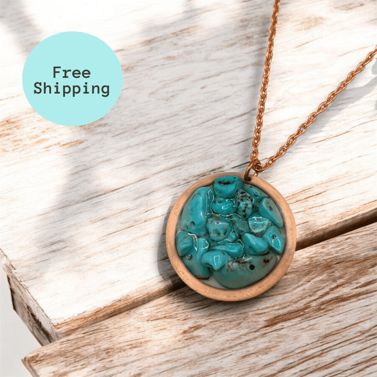 Turquoise Blue Magnesite Copper Geode Pendant - Crown Chakra Healing