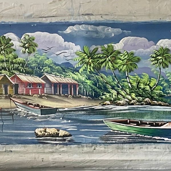 Tropical Island Original Painting on Canvas, Caribbean Paradise 