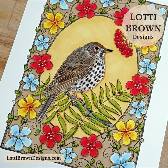 Song Thrush Fine Art Print – Hand-Drawn British Bird – A4 Giclée