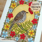 Song Thrush Fine Art Print – Hand-Drawn British Bird – A4 Giclée