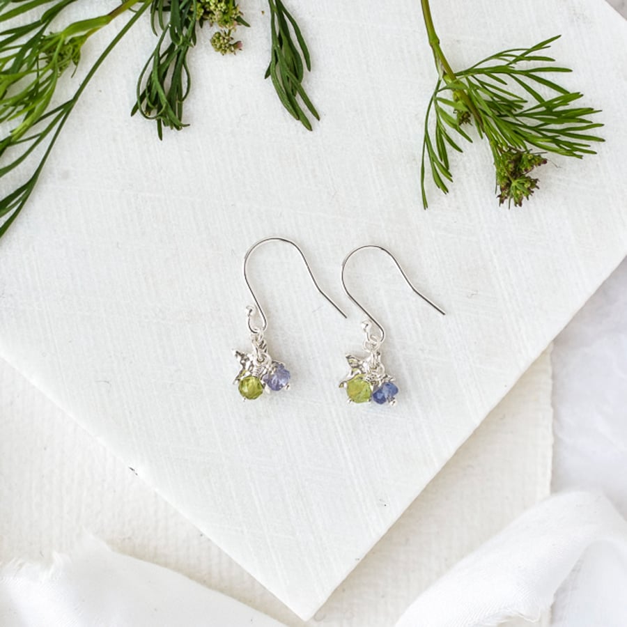 Tiny Star with Tanzanite and Peridot Cluster Earrings