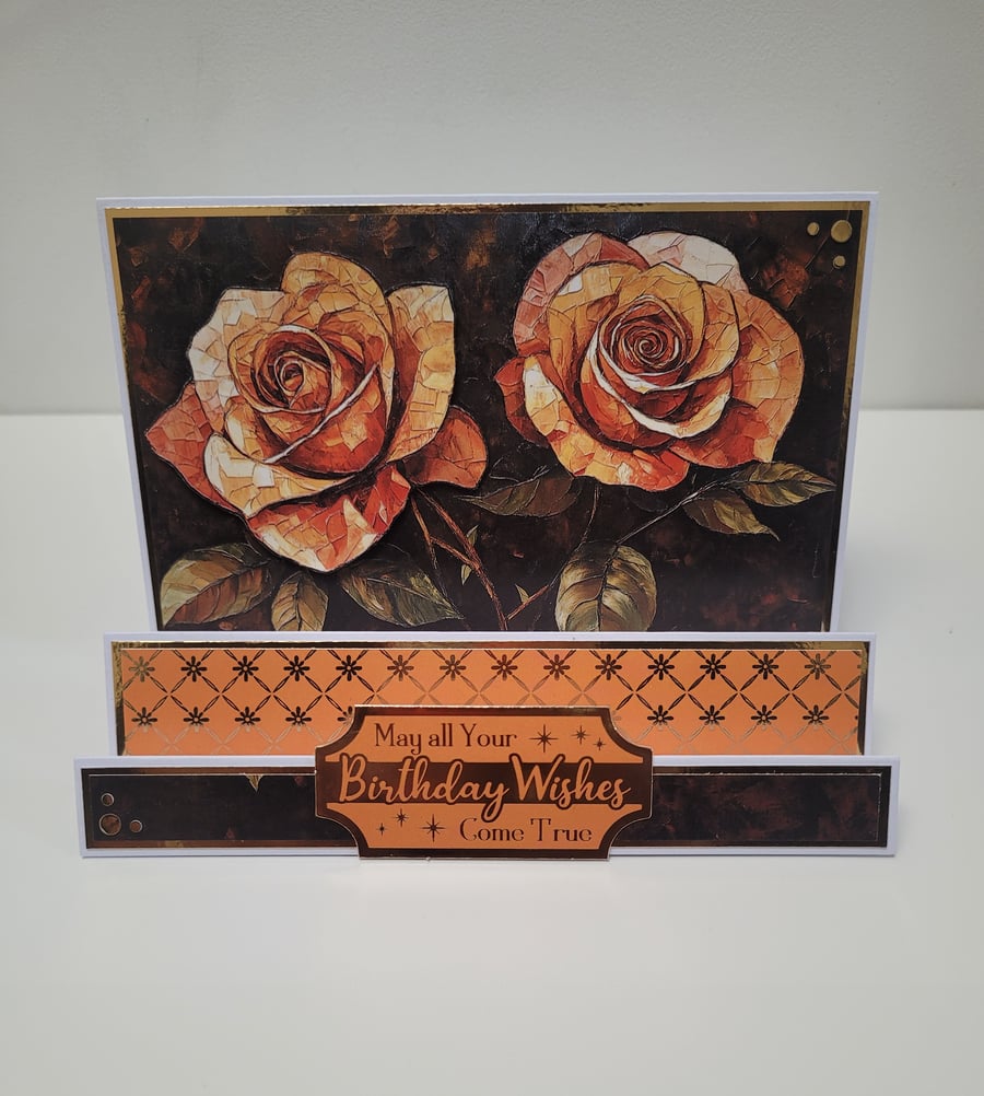 Handmade Birthday Card, Elegant Rose Birthday Card, Luxury Floral Birthday Card