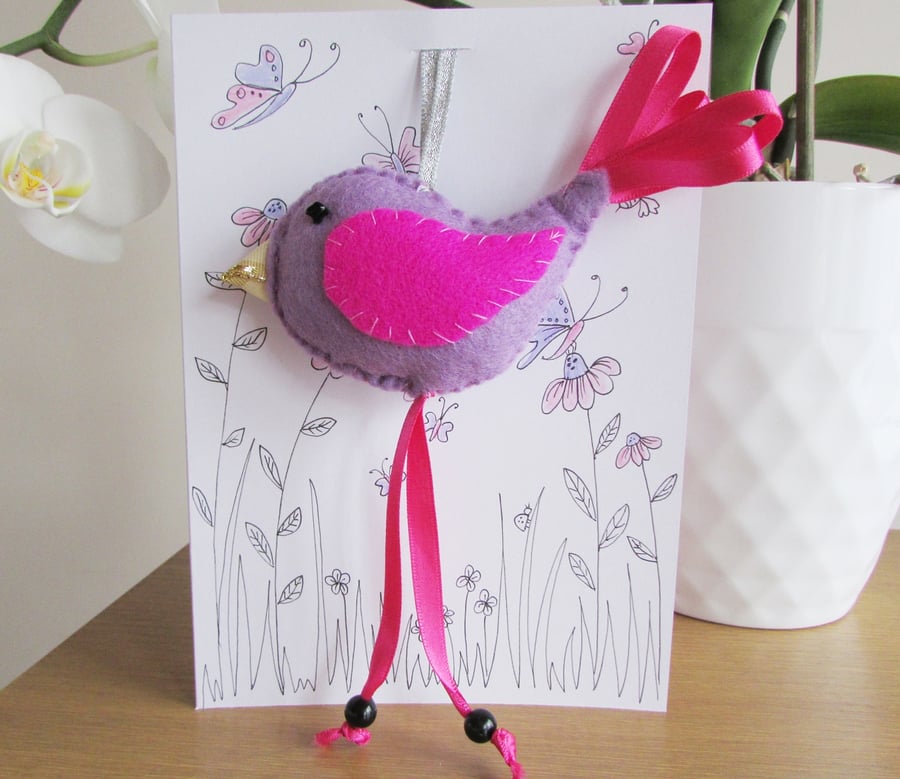 Felt Bird Hanging Decoration on a card for any occasion