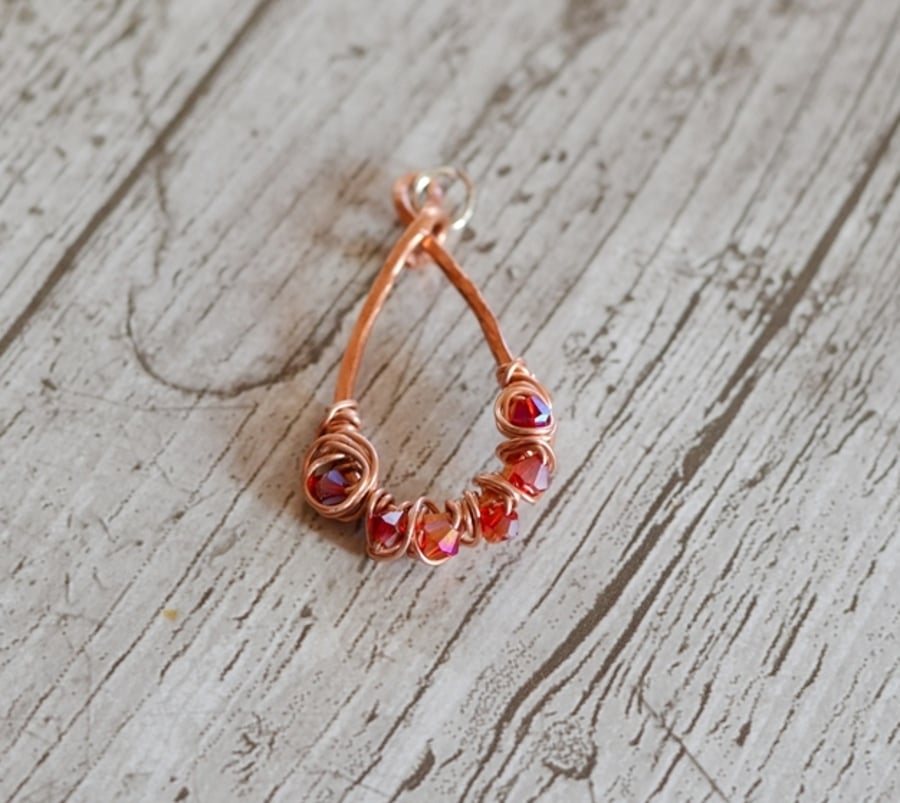 Copper Hammered Rustic Beaded Pendant