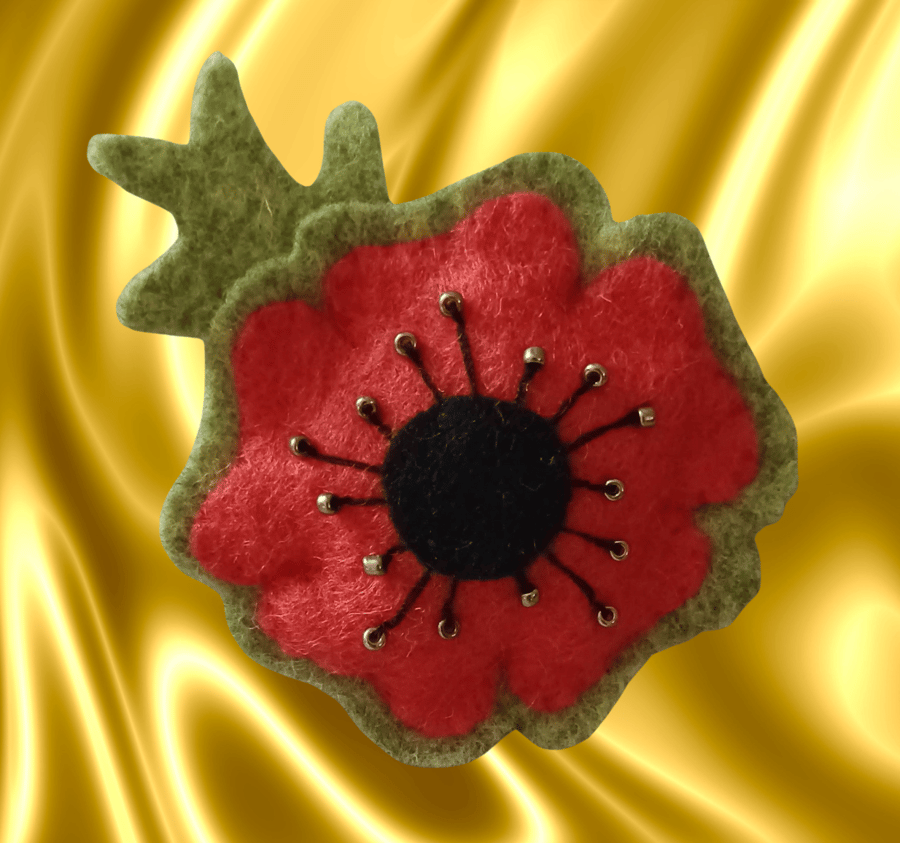 Handmade Felt Poppy Brooch