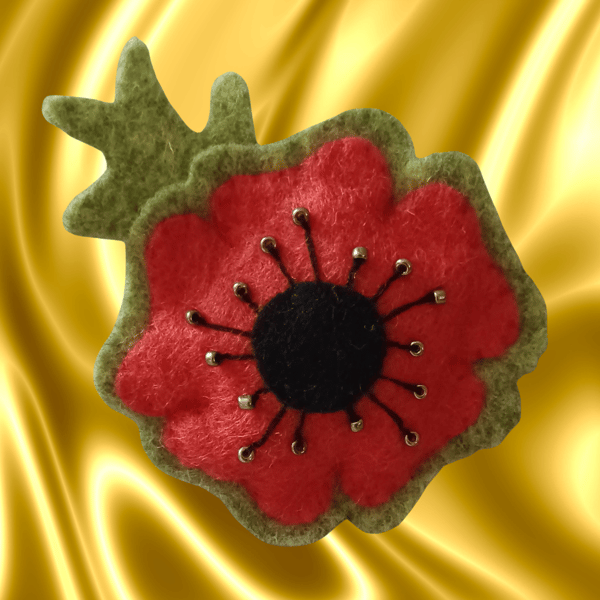 Handmade Felt Poppy Brooch
