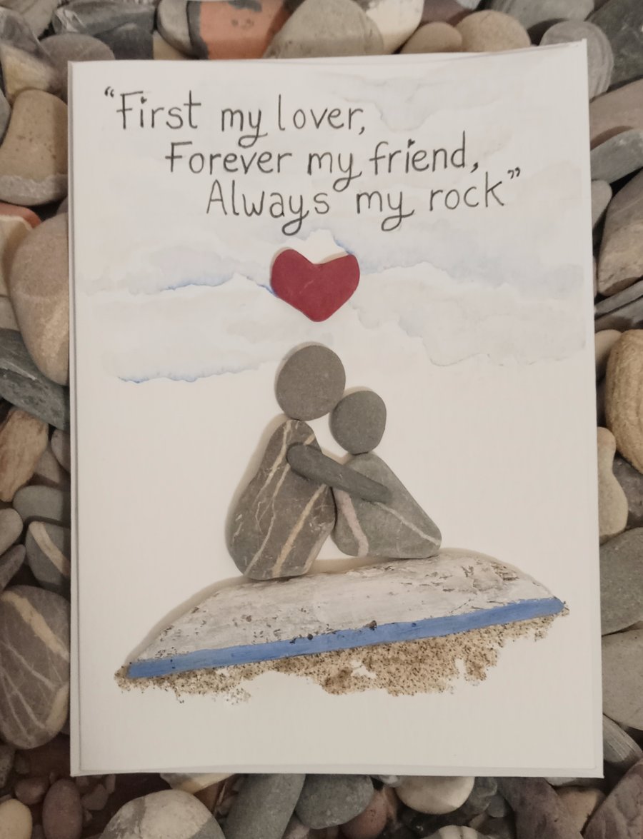 First my love forever my friend always my rock, valentines pebble art card