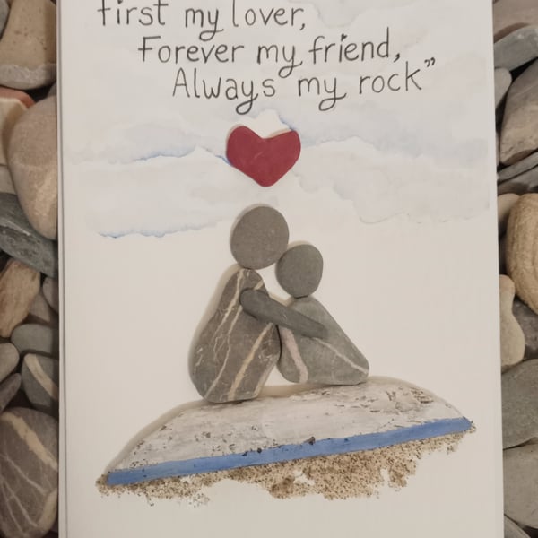 First my love forever my friend always my rock, valentines pebble art card