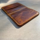 Leather unisex wallet handmade. Lightweight slim for cards and cash.