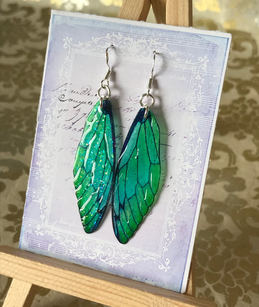 Green Fairy Wing Sterling Silver Earrings