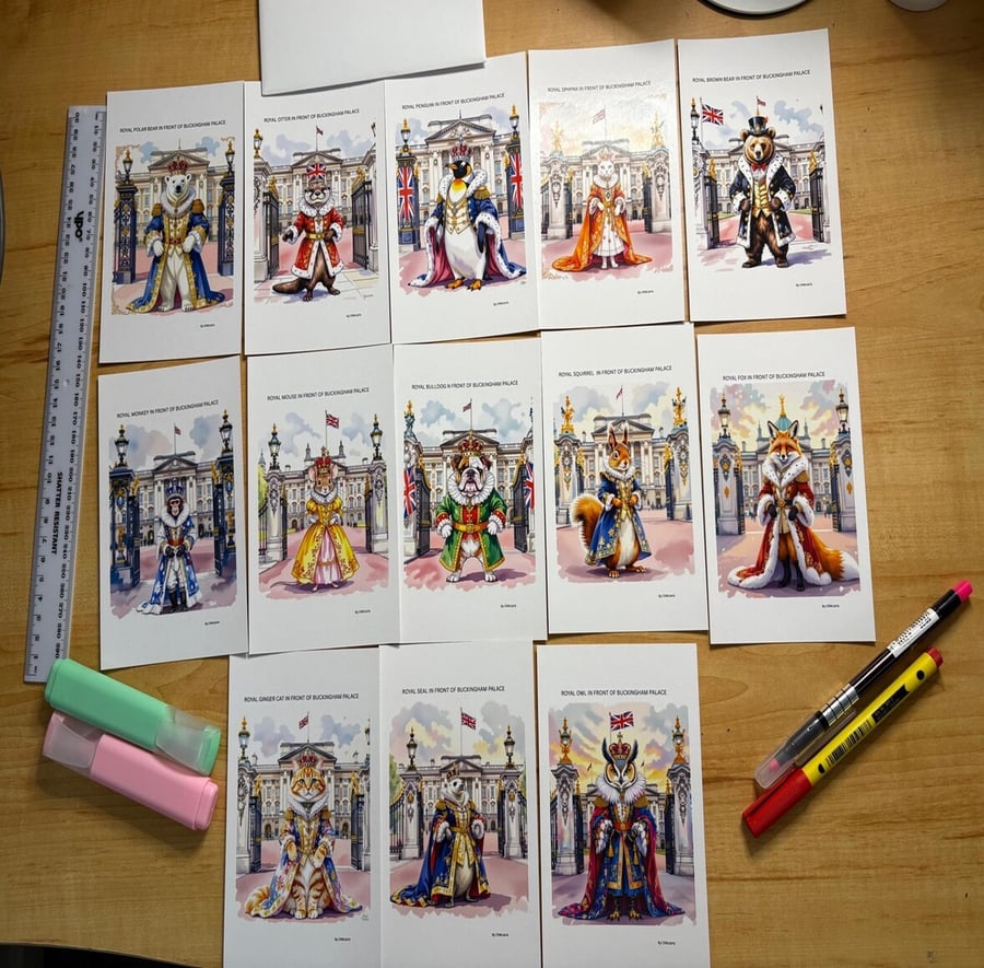 Royal Animals in Front of Buckingham Palace –Illustrated Postcard Collection