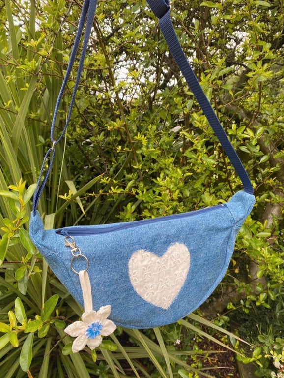 Denim crossbody slouch bag