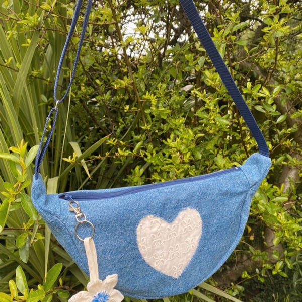 Denim crossbody slouch bag
