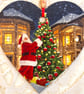 Christmas Decoration Ornament: Decoupaged Wooden Heart 15cm (6") Santa & Tree - Image 2