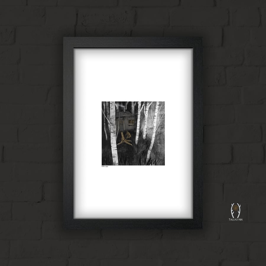 Baba Yaga Folklore Art Print - Slavic Folklore Witchcraft Illustration