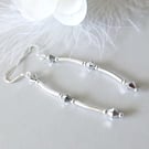 Bright Silver Premium Crystal Earrings With Sterling Silver Curved Bars