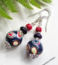 Hand Made Polymer Clay Beads, Red Coral & Howlite Gold Plate Earrings - Image 4