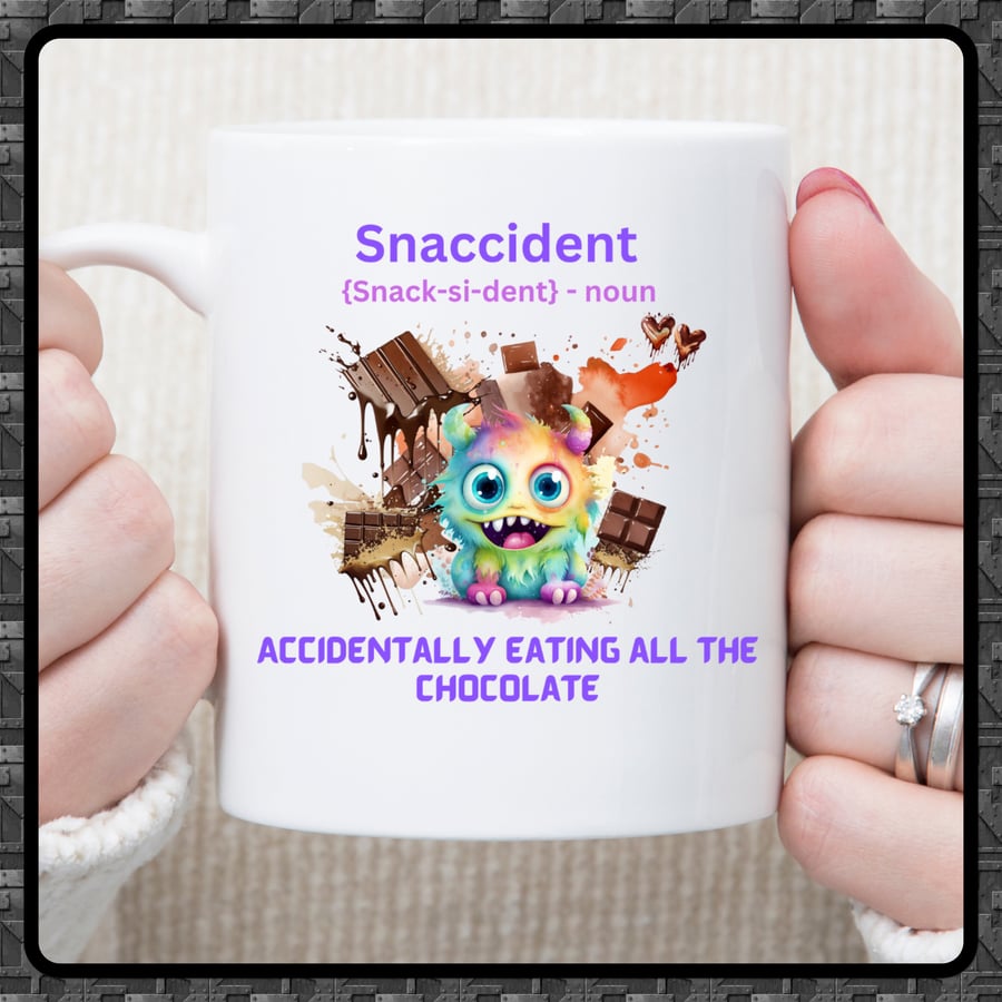 Humorous  “snackcident” coffee mug