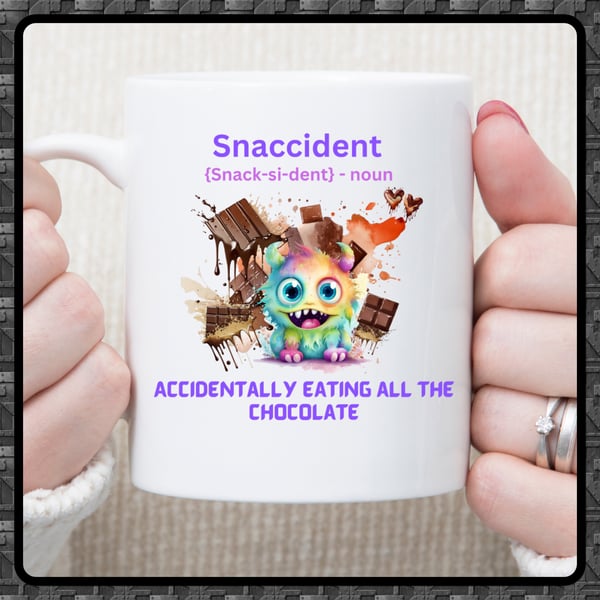 Humorous  “snackcident” coffee mug