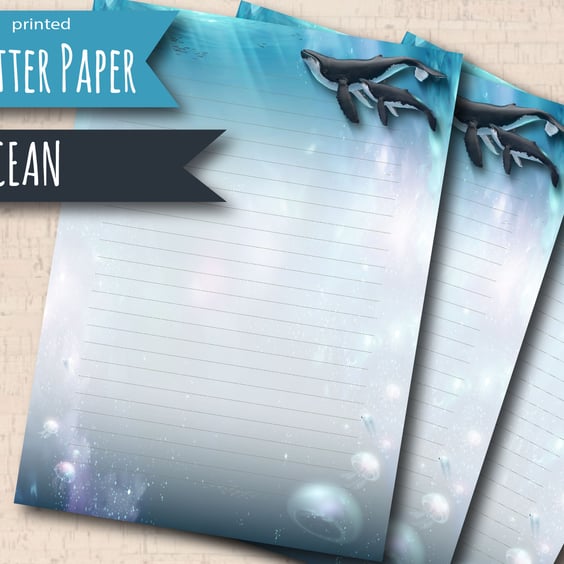 Letter Writing Paper The Ocean, Orca Whales, whale stationery, pretty notepaper
