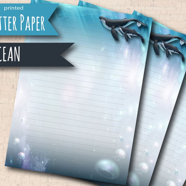 Letter Writing Paper The Ocean, Orca Whales, whale stationery, pretty notepaper