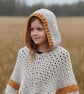 Kids Crochet Poncho Oatmeal Hooded Cape - Image 1