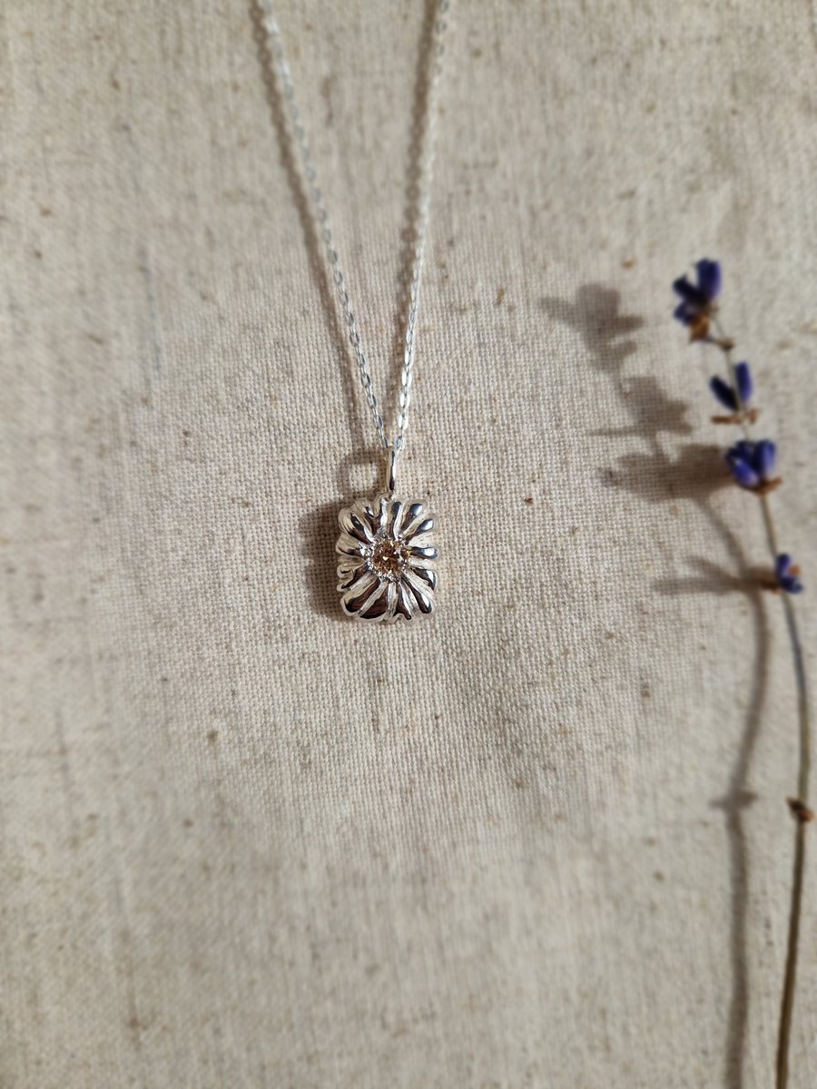 Handmade Sterling Silver Talisman Pendant with Champagne CZ