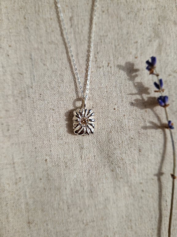 Handmade Sterling Silver Talisman Pendant with Champagne CZ