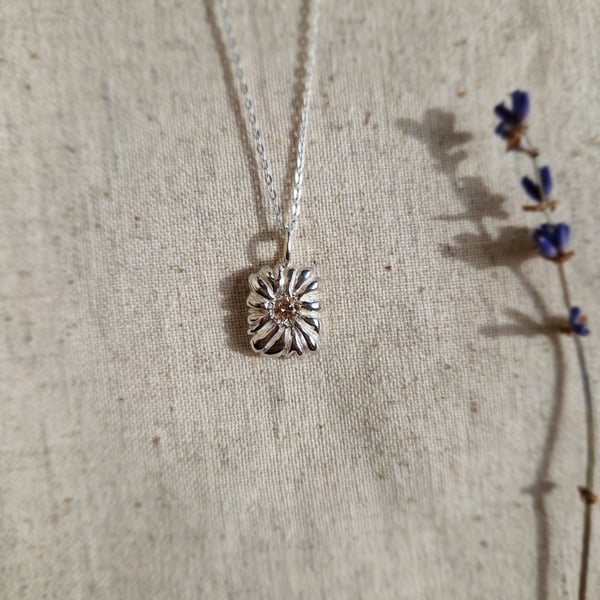 Handmade Sterling Silver Talisman Pendant with Champagne CZ