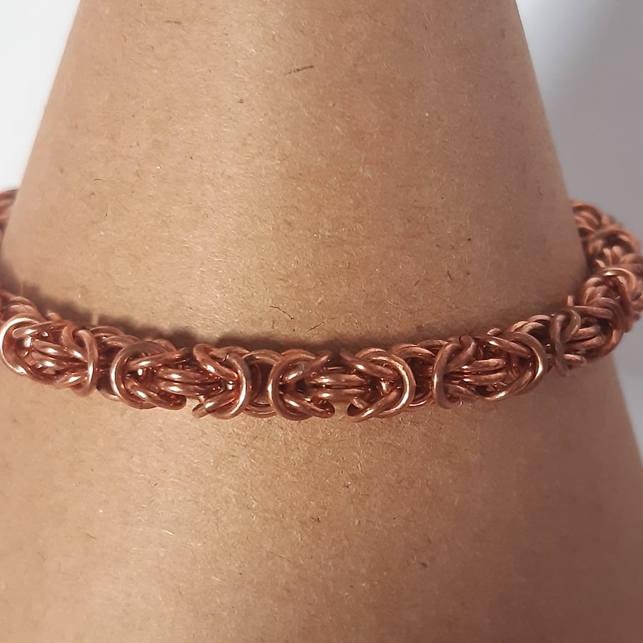 Copper Byzantine weave chainmaille bracelet bangle