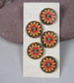 5 Medium Painted Black Flower Wooden Craft Buttons - Image 1