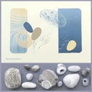 A mixed media collage subtly coloured depicting gentle erosion by wind & sea