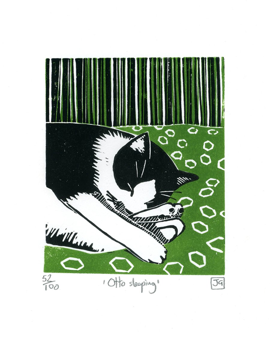 Otto Sleeping 2-colour linocut print