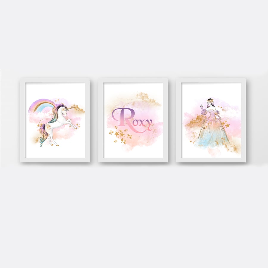 Watercolour unicorn nursery wall prints, Unicorn nursery decor