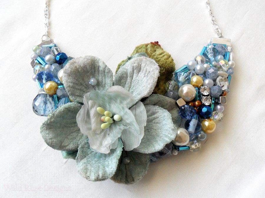  Blue beaded Statement necklace